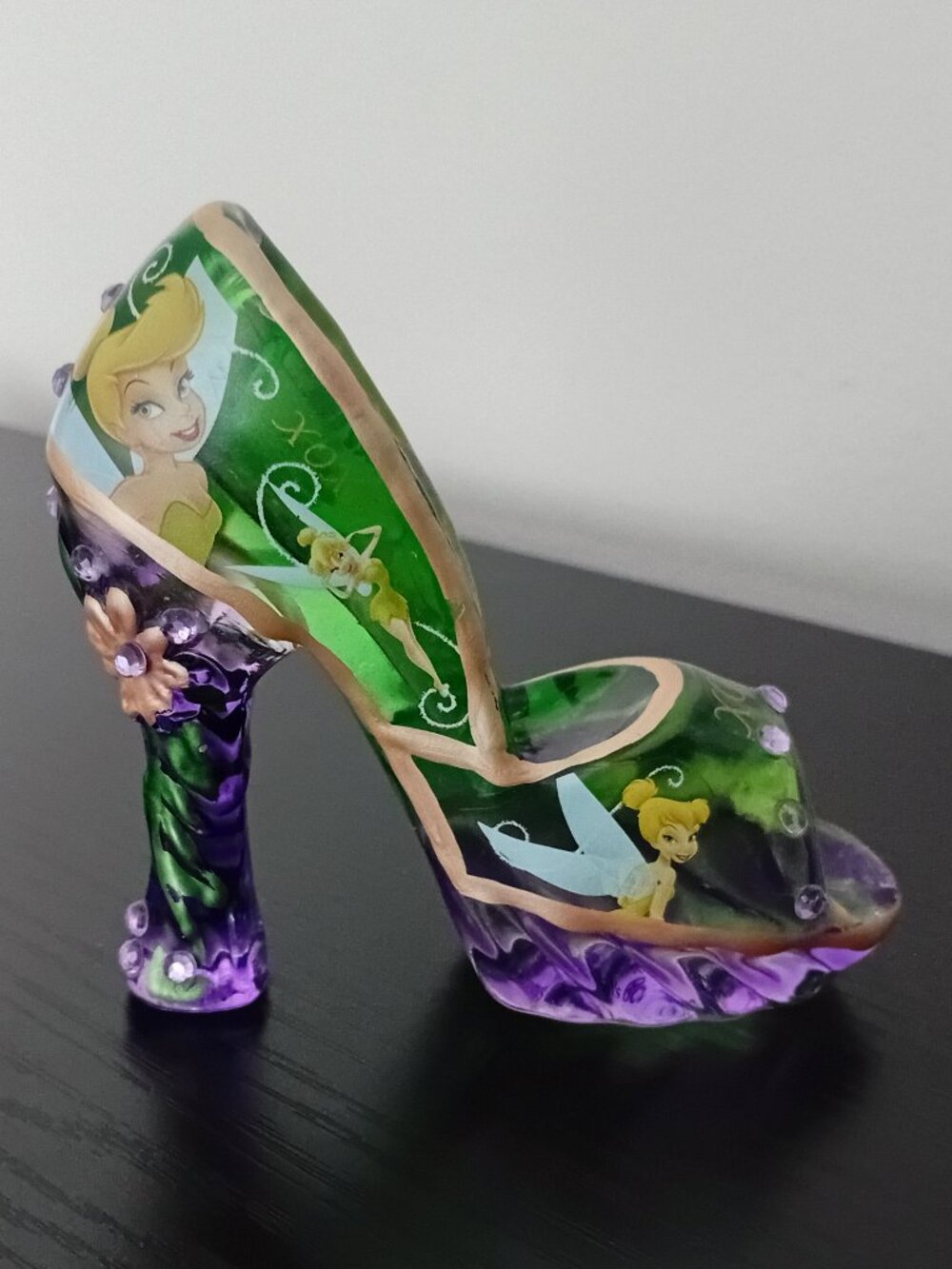 Vintage Tinker Bell Glass Shoe Figurine "Shoes Are A Girl's Best Friend" RARE
